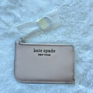 Kate Spade Wallet Card Holder Light Pink White Brand New Coins Cash Zipper